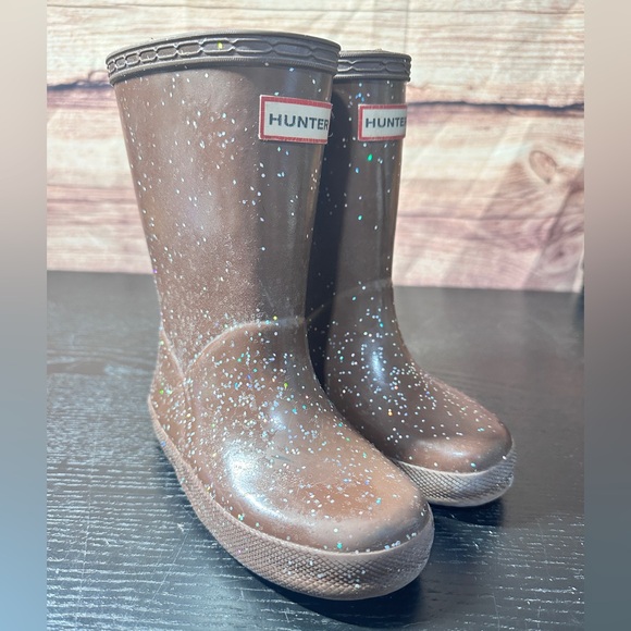 HUNTER Kid Original First Classic Glitter Rain Boot In Brown Bolt Size 9 Euro25 - Picture 1 of 7